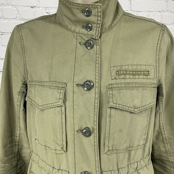 Madewell Green Cotton Button Up Army Jacket Collar Snap Pockets Size Small S - Picture 14 of 16